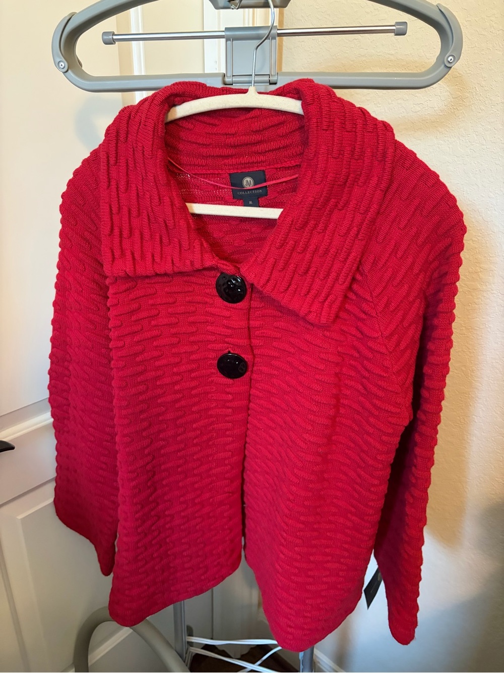 JM Collection Red Textured Button-Front Cardigan